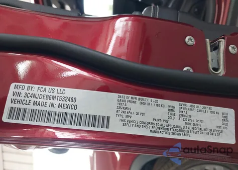 2021 Jeep Compass 80Th Anniversary 4X4 z USA, uszkodzony, nr VIN 3C4NJDEB6MT532480